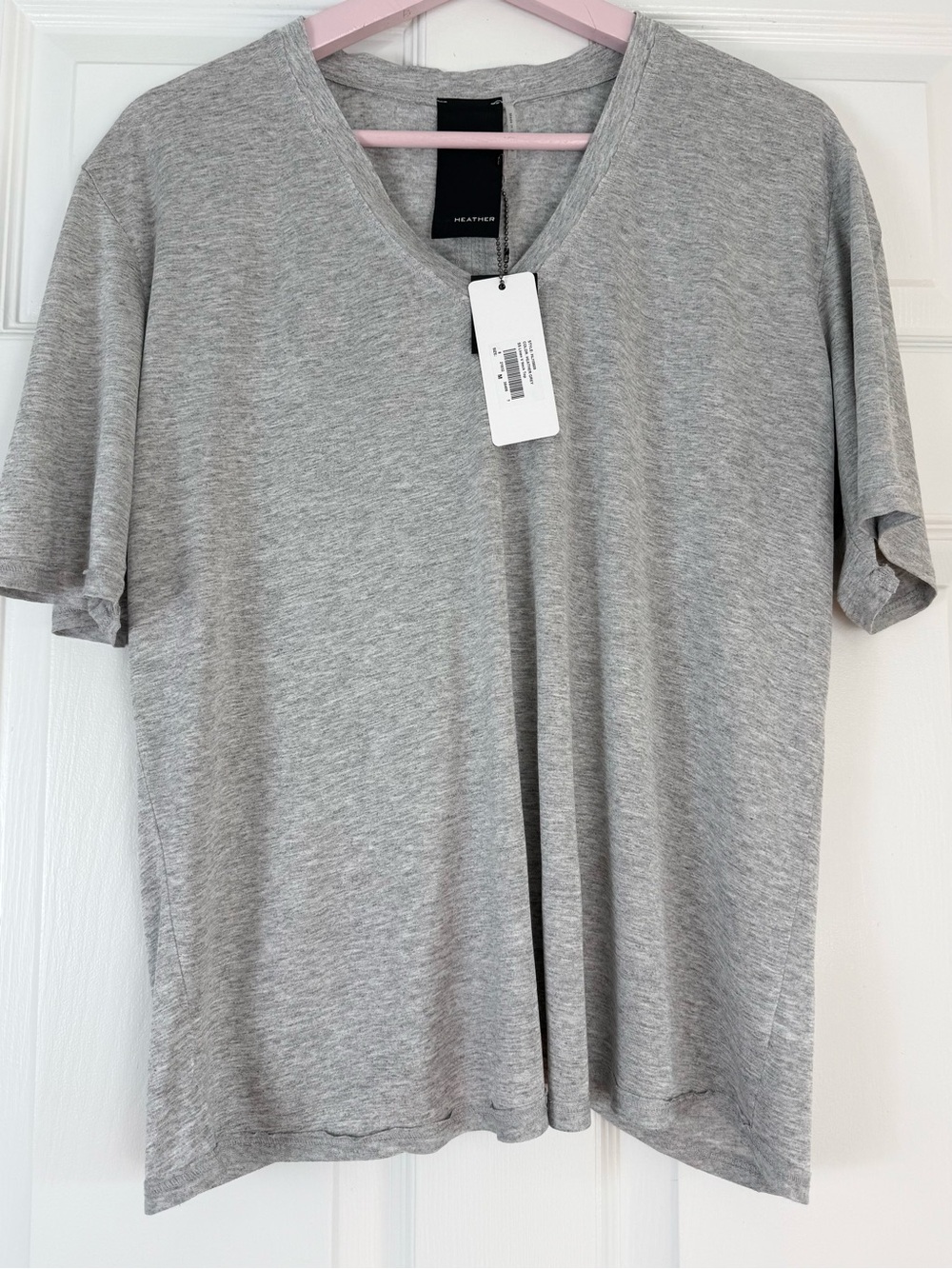 Heather Revolve 100% Linen V-Neck Raw Hem Asymmetrical Tee Medium